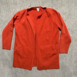 J. Crew Vanessa Open Front Women’s M Cardigan Sweater Jacket Red Orange Pockets